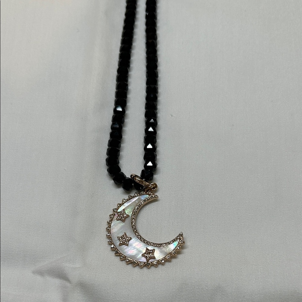 Park Lane Iridescent Moon Necklace with Black Beads